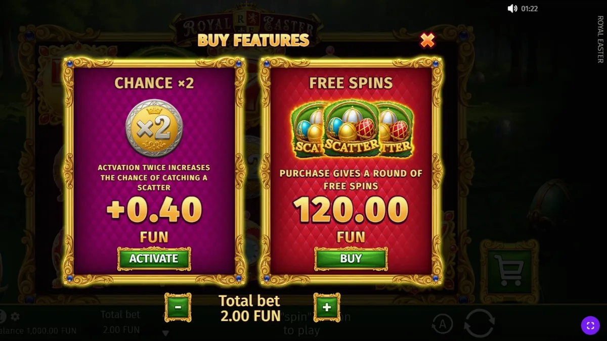 Royal Easter slot game interface na may mga Fabergé eggs at eleganteng disenyo.