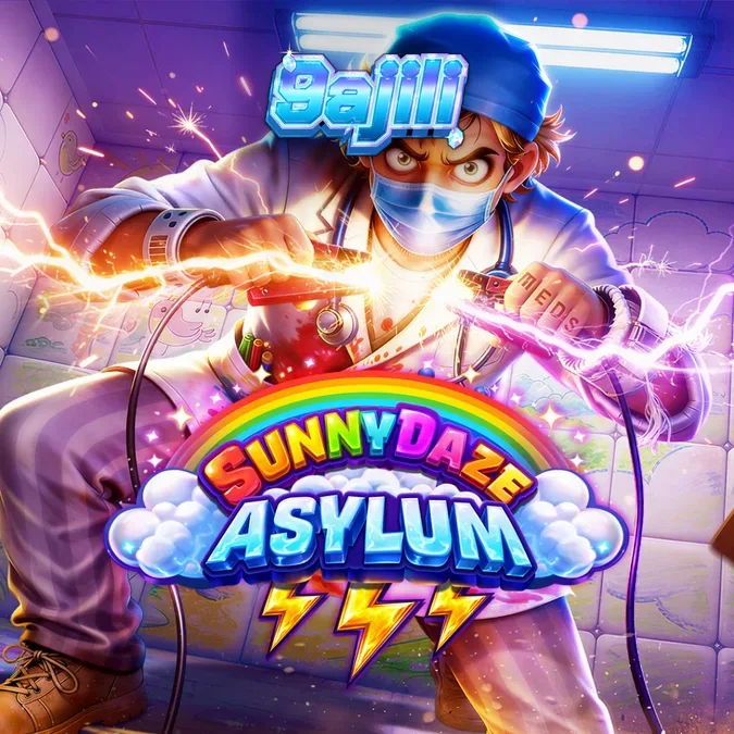 Isang visual na representasyon ng Sunnydaze Asylum slot machine na nagpapakita ng madilim na tema at mga simbolo ng laro.